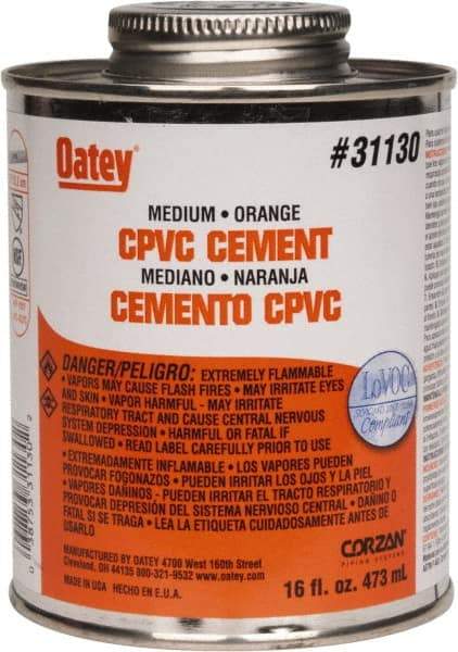 Oatey - 16 oz Medium Bodied Cement - Orange, Use with CPVC & CTS up to 6" Diam - USA Tool & Supply