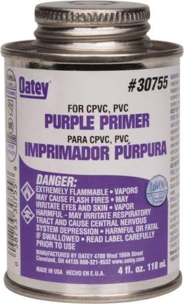 Oatey - 4 oz All Purpose Primer/Cleaner - Purple, Use with PVC & CPVC - USA Tool & Supply