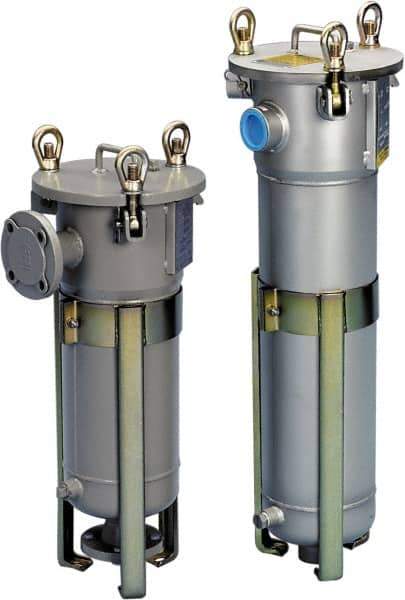 Parker - 2 Inch Pipe, FNPT End Connections, 10 Inch Long Cartridge, 53.13 Inch Long, Cartridge Filter Housing with Pressure Relief - 16 Cartridges, 90 Max GPM Flow Rate, 150 psi Max Working Pressure, 316L Grade - USA Tool & Supply