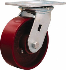 Hamilton - 6" Diam x 2" Wide x 7-1/2" OAH Top Plate Mount Swivel Caster - Cast Iron, 1,400 Lb Capacity, Precision Ball Bearing, 4-1/2 x 6-1/4" Plate - USA Tool & Supply
