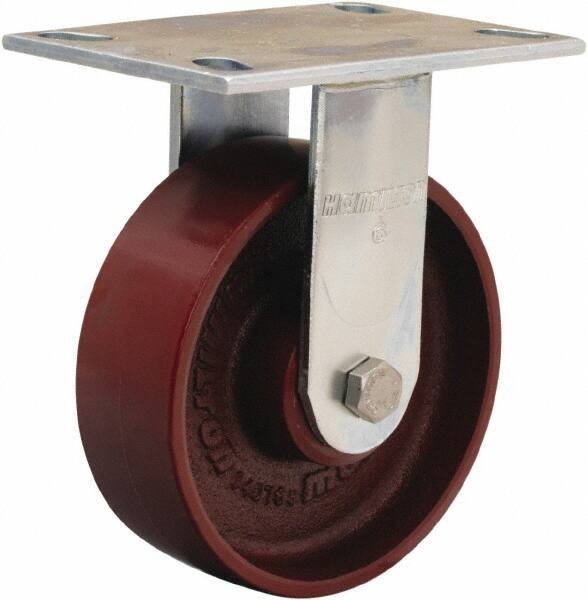 Hamilton - 6" Diam x 2" Wide x 7-1/2" OAH Top Plate Mount Rigid Caster - Cast Iron, 1,400 Lb Capacity, Precision Ball Bearing, 4-1/2 x 6-1/4" Plate - USA Tool & Supply