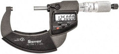 Starrett - 1 to 2" Range, Standard Throat IP67 Electronic Outside Micrometer - Ratchet Stop Thimble, Carbide Face, CR2032 Battery - USA Tool & Supply