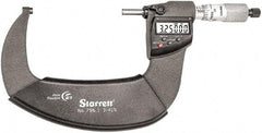 Starrett - Standard Throat IP67 Electronic Outside Micrometer - Ratchet Stop Thimble, Carbide Face, CR2032 Battery - USA Tool & Supply