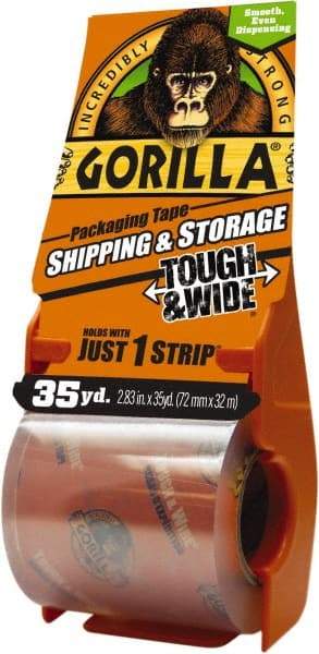 Gorilla Tape - 2-7/8" x 35 Yd Clear Acrylic Adhesive Packaging Tape - BOPP Film Backing, 3.4 mil Thick, 44 Lb Tensile Strength - USA Tool & Supply