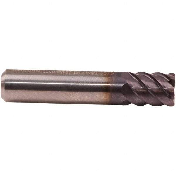 Emuge - 3/8" Diam, 5/8" LOC, 6 Flute Solid Carbide Roughing & Finishing End Mill - TiAlN Finish, 2-1/4" OAL, 3/8" Shank Diam, Cylindrical Shank, 50° Helix, Stub Length - USA Tool & Supply