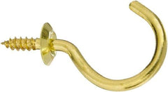 National Mfg. - 15 Lb Capacity, 1.51" Projection, Solid Brass All Purpose Hook - 0.44" Thread Length, 1-1/2" OAL, 0.15" Wire Diam - USA Tool & Supply