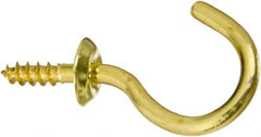 National Mfg. - 10 Lb Capacity, 1.01" Projection, Solid Brass All Purpose Hook - 0.39" Thread Length, 1" OAL, 0.12" Wire Diam - USA Tool & Supply