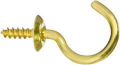 National Mfg. - 10 Lb Capacity, 0.87" Projection, Solid Brass All Purpose Hook - 0.35" Thread Length, 0.88" OAL, 0.1" Wire Diam - USA Tool & Supply