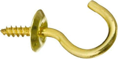 National Mfg. - 10 Lb Capacity, 0.76" Projection, Solid Brass All Purpose Hook - 0.3" Thread Length, 3/4" OAL, 0.09" Wire Diam - USA Tool & Supply