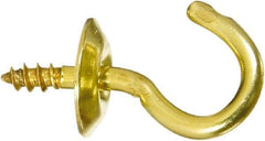 National Mfg. - 5 Lb Capacity, 1/2" Projection, Solid Brass All Purpose Hook - 0.2" Thread Length, 1/2" OAL, 0.07" Wire Diam - USA Tool & Supply