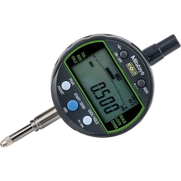 Mitutoyo - 0 to 1/2" Range, 0.00005, 0.0001 & 0.0005" Graduation, Electronic Drop Inidicator - Lug Back, 0.0001" Accuracy, LCD Display, Inch & Metric - USA Tool & Supply