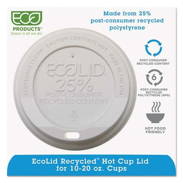 ECO PRODUCTS - EcoLid 25% Recy Content Hot Cup Lid, White, F/10-20 oz, 100/PK, 10 PK/CT - USA Tool & Supply