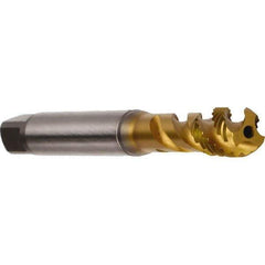 Emuge - M5x0.80 Metric 3 Flute 6H Bottoming Spiral Flute Tap - Cobalt, TiN Finish, 70mm OAL, Right Hand Flute, Right Hand Thread, Series Enorm - USA Tool & Supply