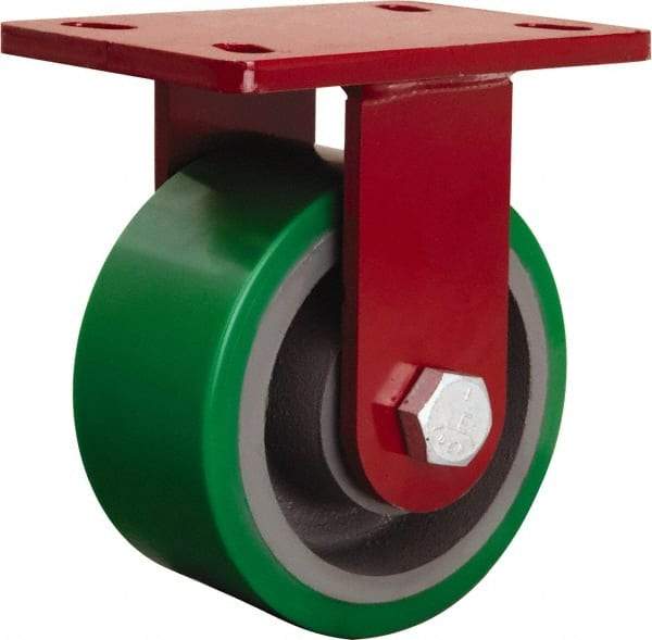 Hamilton - 6" Diam x 3" Wide x 7-1/2" OAH Top Plate Mount Rigid Caster - Polyurethane Mold onto Cast Iron Center, 2,200 Lb Capacity, Tapered Roller Bearing, 5 x 7" Plate - USA Tool & Supply