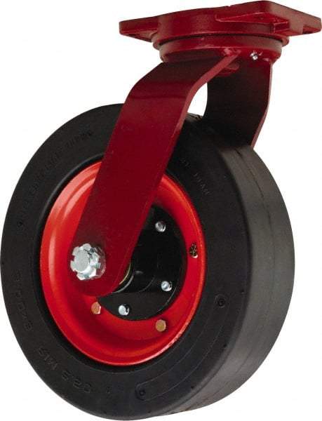 Hamilton - 14" Diam x 4" Wide, Rubber Swivel Caster - 3,000 Lb Capacity, Top Plate Mount, 8-1/2" x 8-1/2" Plate, Tapered Roller Bearing - USA Tool & Supply