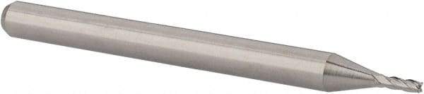 Accupro - 0.04", 0.12" LOC, 1/8" Shank Diam, 1-1/2" OAL, 4 Flute, Solid Carbide Square End Mill - Single End, Uncoated, Spiral Flute, 30° Helix, Centercutting, Right Hand Cut, Right Hand Flute, Series Miniature - USA Tool & Supply