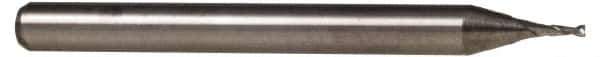 Accupro - 0.006", 0.009" LOC, 1/8" Shank Diam, 1-1/2" OAL, 2 Flute, Solid Carbide Square End Mill - Single End, Uncoated, Spiral Flute, 30° Helix, Centercutting, Right Hand Cut, Right Hand Flute, Series Miniature - USA Tool & Supply
