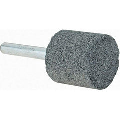 Made in USA - 1" Head Diam x 1" Thickness, W220, Cylinder End, Silicon Carbide Mounted Point - Grayish-Black, Coarse Grade, 46 Grit, 25,500 RPM - USA Tool & Supply