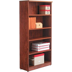 ALERA - 5 Shelf, 65" High x 31-3/4" Wide Bookcase - 14" Deep, Woodgrain Laminate, Medium Cherry - USA Tool & Supply