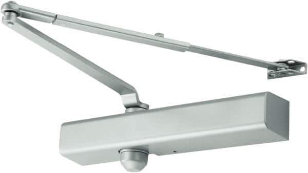 Falcon - 13-1/4" Closer Body Length, Medium Duty Multi-Sized Door Closer Manual Damper - Aluminum Finish, Non-Handed - USA Tool & Supply