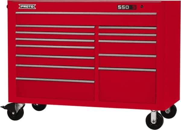 Proto - 28,291 Lb Capacity, 13 Drawer Mobile Workstation - 57" Wide x 25-1/4" Deep x 43" High, Steel, Red - USA Tool & Supply