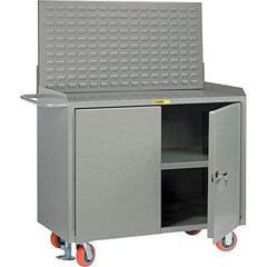 Little Giant - 3,600 Lb Capacity, 3 Shelf, 2 Door Mobile Bench Cabinet with Louvered Panel - 53" Wide x 24" Deep x 43" High, Steel, Gray - USA Tool & Supply