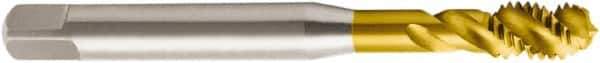 Seco - #12-24 UNC 3 Flute 2B Modified Bottoming Spiral Flute Tap - Powdered Metal, TiN Finish, 82.2mm OAL, Right Hand Flute, Right Hand Thread, H6 - USA Tool & Supply