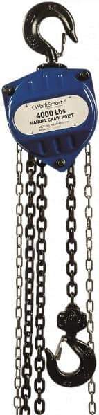 Value Collection - 4,000 Lb Lifting Capacity, 20' Lift Height, Hand Hoist - Made from Chain, 68' Overhaul to Lift 1', 90 Lb Avg Pull to Lift Rated Load, 1 Chain - USA Tool & Supply