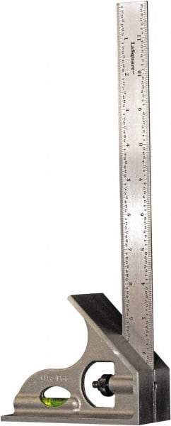 LaGesse Products - 2 Piece, 12" Combination Square Set - 1/16, 1/32, 1/64 & 1/8" (Inch) Graduation, Stainless Steel Blade, Aluminum Square Head - USA Tool & Supply