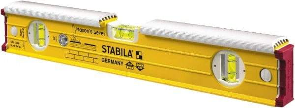 Stabila - 16" Long 3 Vial Spirit Level - Aluminum, Yellow, 2 Plumb & 1 Level Vials - USA Tool & Supply