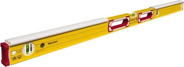 Stabila - 48" Long 3 Vial Spirit Level - Aluminum, Yellow, 2 Plumb & 1 Level Vials - USA Tool & Supply