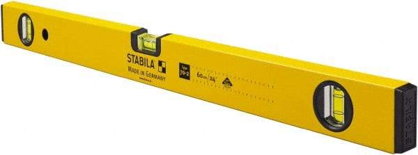 Stabila - 24" Long 3 Vial Box Beam Level - Aluminum, Yellow, 2 Plumb & 1 Level Vials - USA Tool & Supply