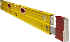 Stabila - Magnetic 72 to 120" Long 3 Vial Expandable Level - Aluminum, Yellow, 2 Plumb & 1 Level Vials - USA Tool & Supply