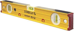 Stabila - Magnetic 16" Long 3 Vial Box Beam Level - Aluminum, Yellow, 2 Plumb & 1 Level Vials - USA Tool & Supply