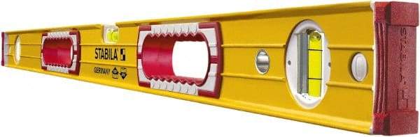 Stabila - 48" Long 3 Vial Box Beam Level - Aluminum, Yellow, 2 Plumb & 1 Level Vials - USA Tool & Supply