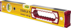 Stabila - 16" Long 2 Vial Box Beam Level - Aluminum, Yellow, 1 Plumb & 1 Level Vial - USA Tool & Supply