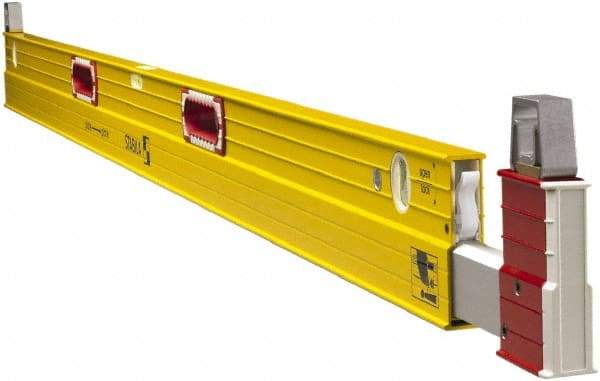 Stabila - 72 to 120" Long 3 Vial Expandable Level - Aluminum, Yellow, 2 Plumb & 1 Level Vials - USA Tool & Supply