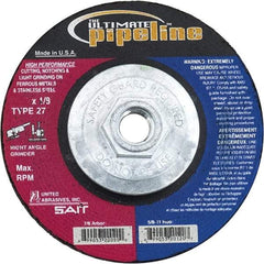 Sait - 9" Wheel Diam, 1/8" Wheel Thickness, Type 27 Depressed Center Wheel - Extra Coarse Grade, Zirconia Alumina, T Hardness, 6,600 Max RPM - USA Tool & Supply