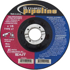 Sait - 7" Wheel Diam, 1/8" Wheel Thickness, 7/8" Arbor Hole, Type 27 Depressed Center Wheel - Extra Coarse Grade, Zirconia Alumina, T Hardness, 8,500 Max RPM - USA Tool & Supply