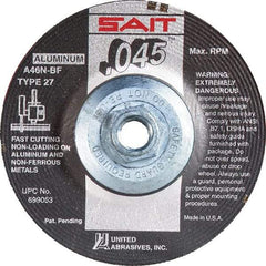 Sait - 46 Grit, 4-1/2" Wheel Diam, Type 27 Depressed Center Wheel - Extra Coarse Grade, Aluminum Oxide, N Hardness, 13,300 Max RPM - USA Tool & Supply