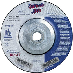 Sait - 5" Wheel Diam, Type 27 Depressed Center Wheel - Extra Coarse Grade, Ceramic, S Hardness, 12,200 Max RPM - USA Tool & Supply