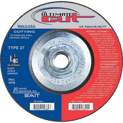 Sait - 5" Wheel Diam, Type 27 Depressed Center Wheel - Extra Coarse Grade, Zirconia Alumina, S Hardness, 12,200 Max RPM - USA Tool & Supply