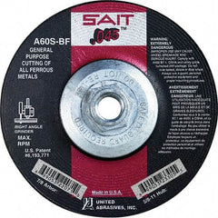 Sait - 60 Grit, 5" Wheel Diam, Type 27 Depressed Center Wheel - Extra Coarse Grade, Aluminum Oxide, S Hardness, 12,200 Max RPM - USA Tool & Supply