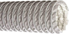 Flexaust - 5" ID, 6 Hg Vac Rating, 11 psi, Fiberglass Vacuum & Duct Hose - 25' Long, Silver, 3-1/2" Bend Radius, -65 to 600°F - USA Tool & Supply