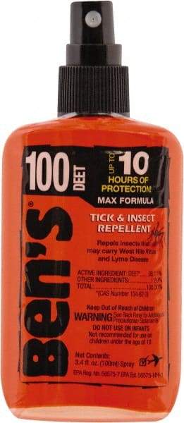 Ben's - 3.4 oz 100% DEET Pump Spray - For Ticks, Mosquitos, Disease Carrying Insects - USA Tool & Supply