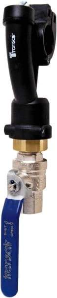 Transair - 1-1/2" ID, 40mm OD, Wall Bracket with Ball Valve - Plastic, 232 Max psi, 1/2 Female NPT, 10-5/8" Long - USA Tool & Supply