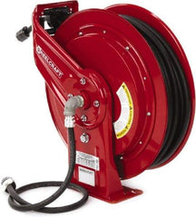 Reelcraft - 12 AWG, 100' Cable Length, Cord & Cable Reel with Outlet End - 1 Outlet, NEMA 5-15R, 15 Amps, 125 Volts, SEOOW Cable, Red Reel, Spring Driven Reel - USA Tool & Supply