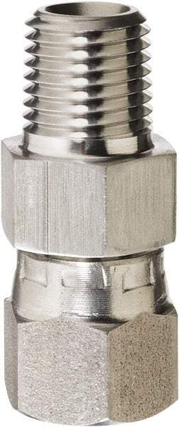 Made in USA - 1/2 x 3/8" Grade 316 Stainless Steel Pipe Adapter - MNPT x NPSM Swivel End Connections, 4,200 psi - USA Tool & Supply