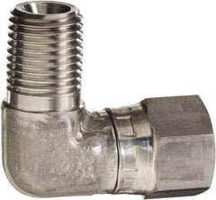 Made in USA - 1" Grade 316 Stainless Steel Pipe 90° Elbow - MNPT x NPSM Swivel End Connections, 2,000 psi - USA Tool & Supply