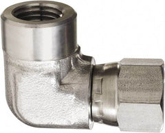 Made in USA - 1/4" Grade 316 Stainless Steel Pipe 90° Elbow - FNPT x NPSM Swivel End Connections, 5,000 psi - USA Tool & Supply